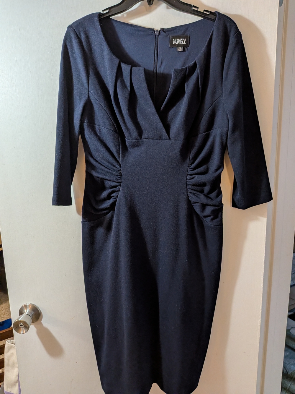 Adrianna Papell Dark Navy Pleated Waist Sheath Dress